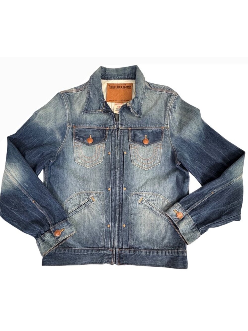 True Religion Denim Trucker Jacket Small/P Zip Front 50s Style Retro Comfort